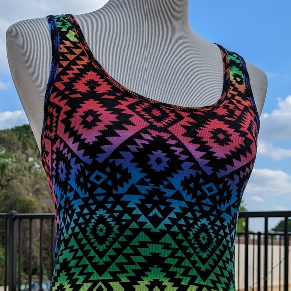 Colorful Aztec Print Ribbed T-Shirt/Mini-Dress (Rainbow of Colors) - Picture 6 of 12